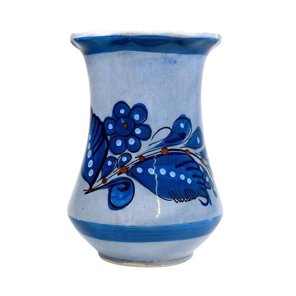 Vintage Tonalá Pottery Vase – Signed Blue Bird & Butterfly – 5.5" Mexico Art - Picture 3 of 7
